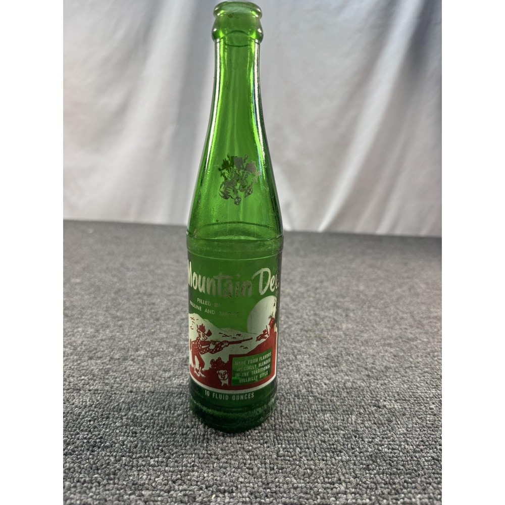 VTG 1960s Mountain Dew Hillbilly Green Glass Bottle It'll Tickle Yore Innards!